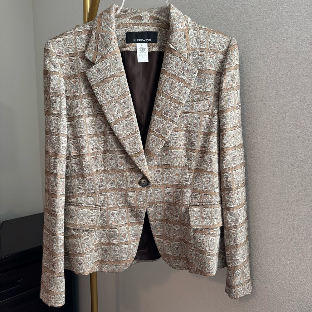 Jones New York Patterned Blazer - Tan - Size 8